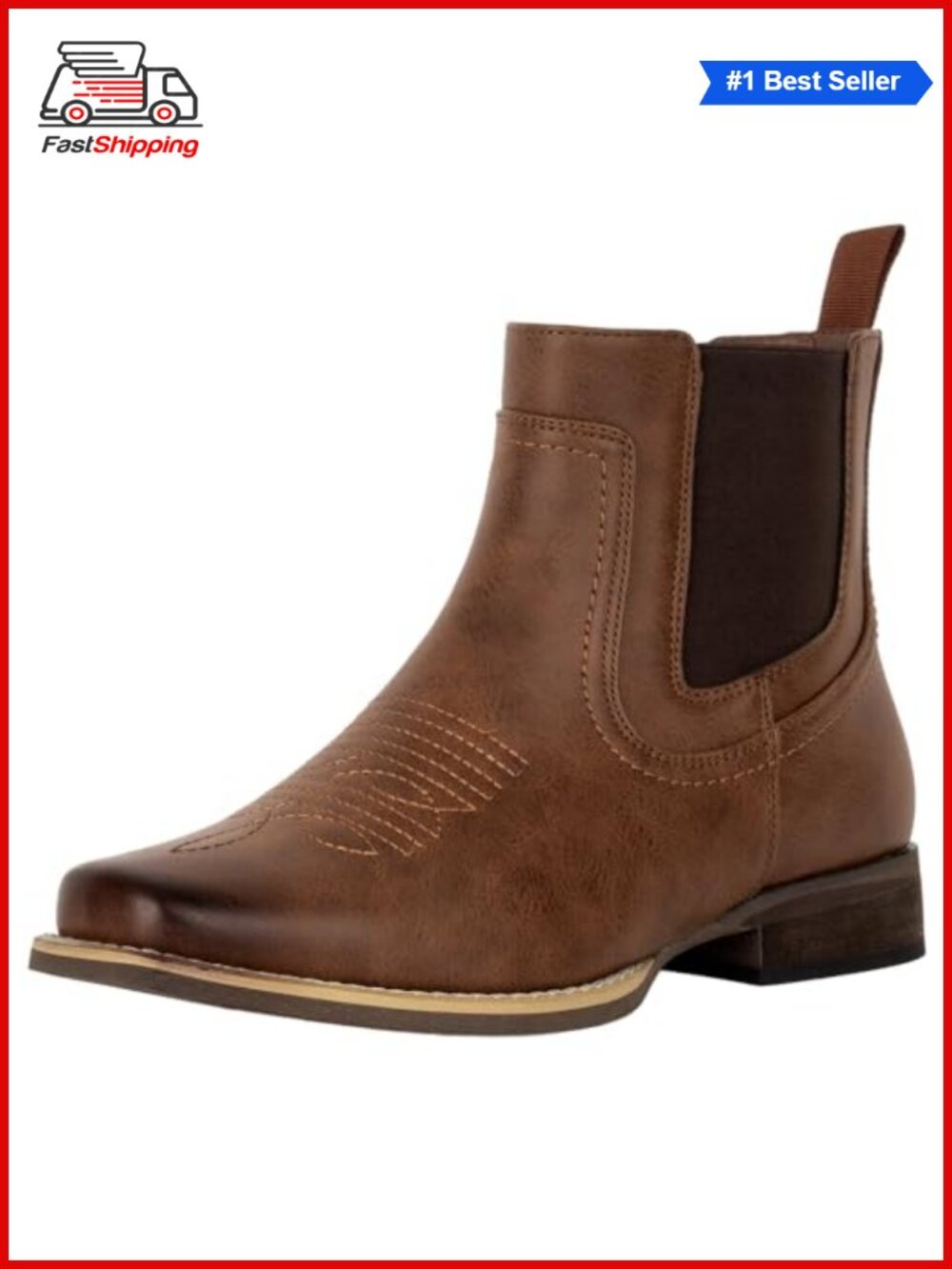 ✨ Men's Ankle Cowboy Boots Faux Leather Square Toe Chelsea Western Booties
